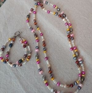 Multicolored Cultured Pearl Necklace and Bracelet